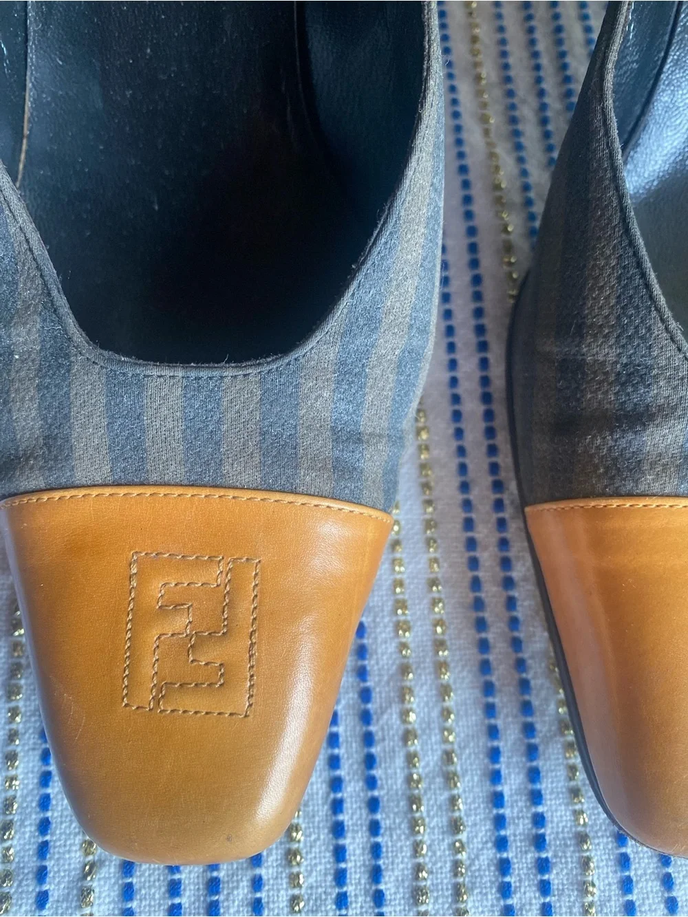 FENDI Brown Canvas Zucca Block Pumps Made in Italy Marked Vintage Sz 7